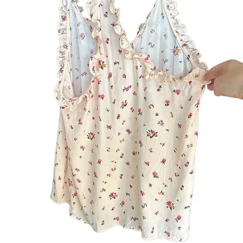 Rebecca Taylor, ‘Mia’ Floral Print Silk Ruffle Camisole In Ballet, Size 0, Pink - Picture 5 of 7
